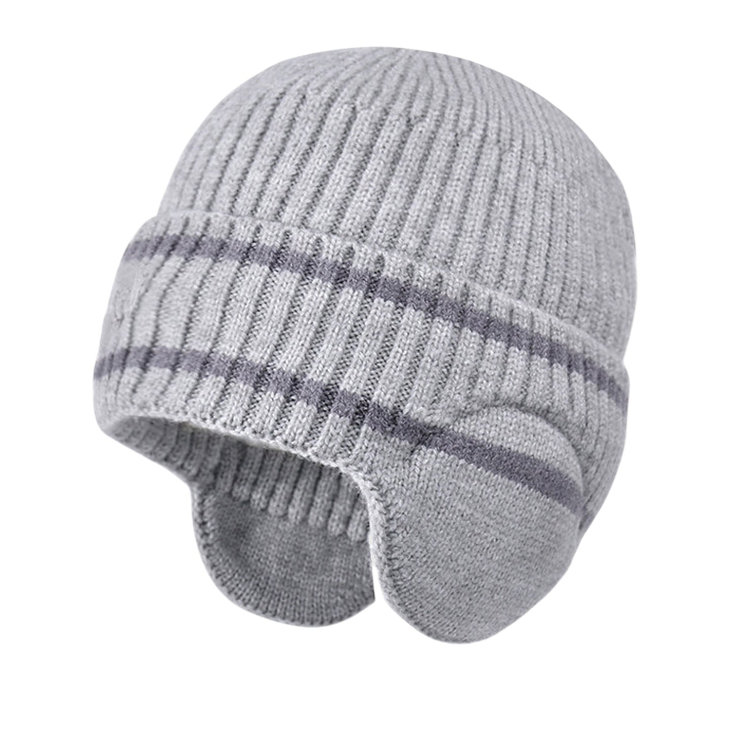 Anna-Kaci Women's Striped Knit Beanie with Ear Flaps - Winter Warm Hat
