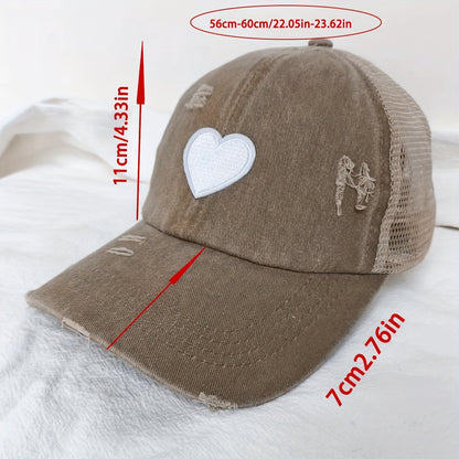 Anna-Kaci Women's Distressed Trucker Hat with White Heart Patch
