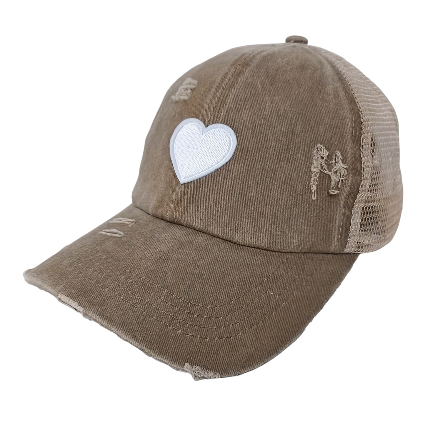 Anna-Kaci Women's Distressed Trucker Hat with White Heart Patch