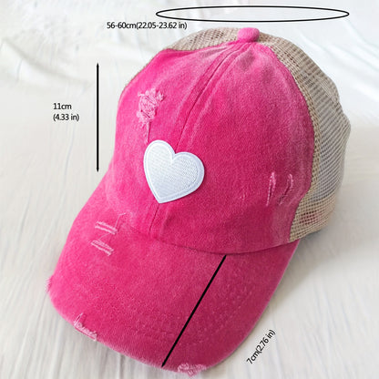 Anna-Kaci Women's Distressed Trucker Hat with White Heart Patch