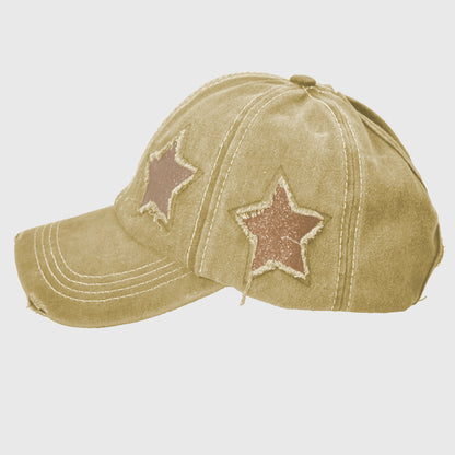 Anna-Kaci Women's Distressed Baseball Cap with Glitter Star Patches