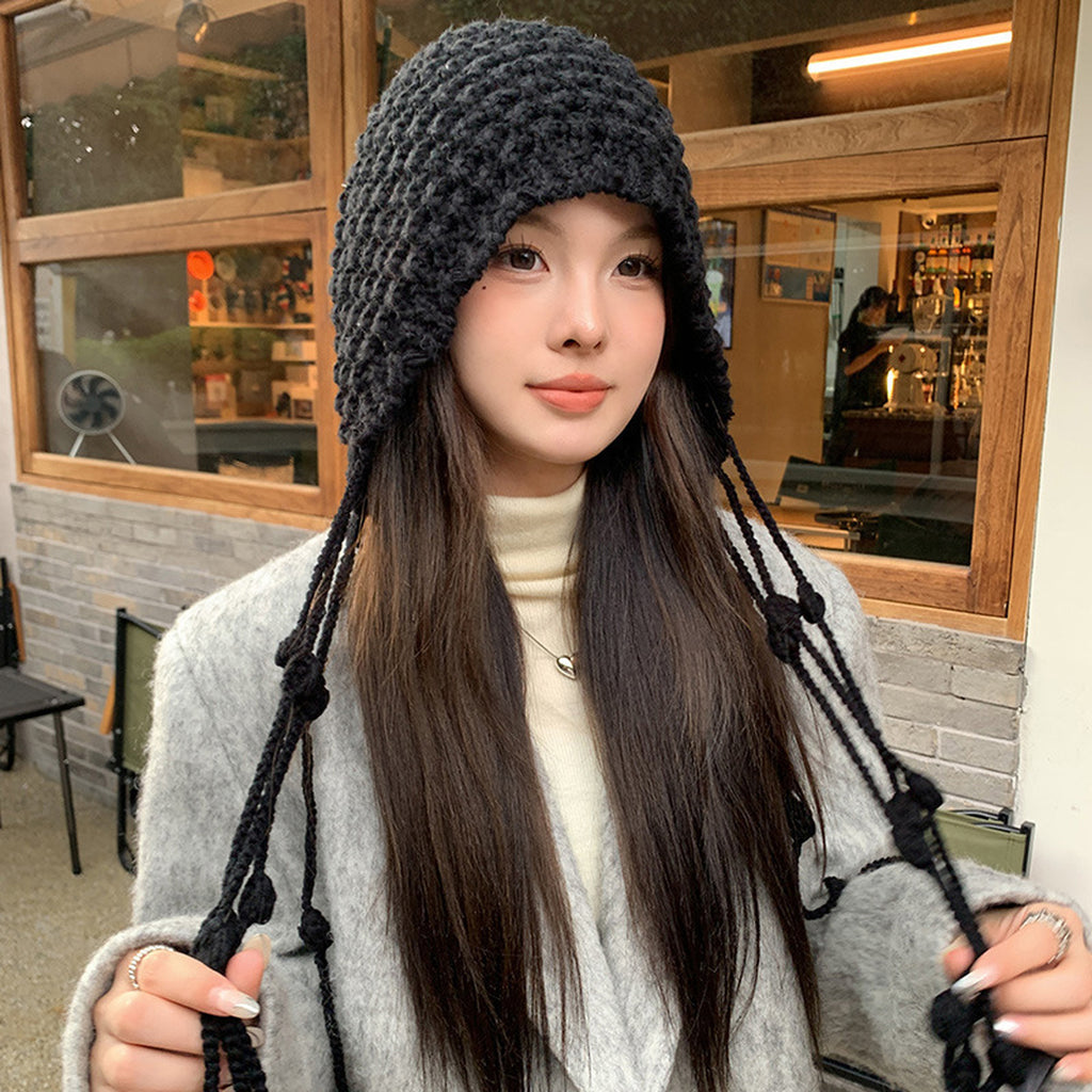 Anna-Kaci Women's Crochet Beanie with Tassel Details