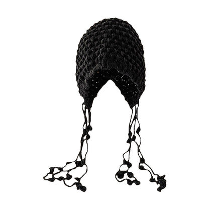 Anna-Kaci Women's Crochet Beanie with Tassel Details
