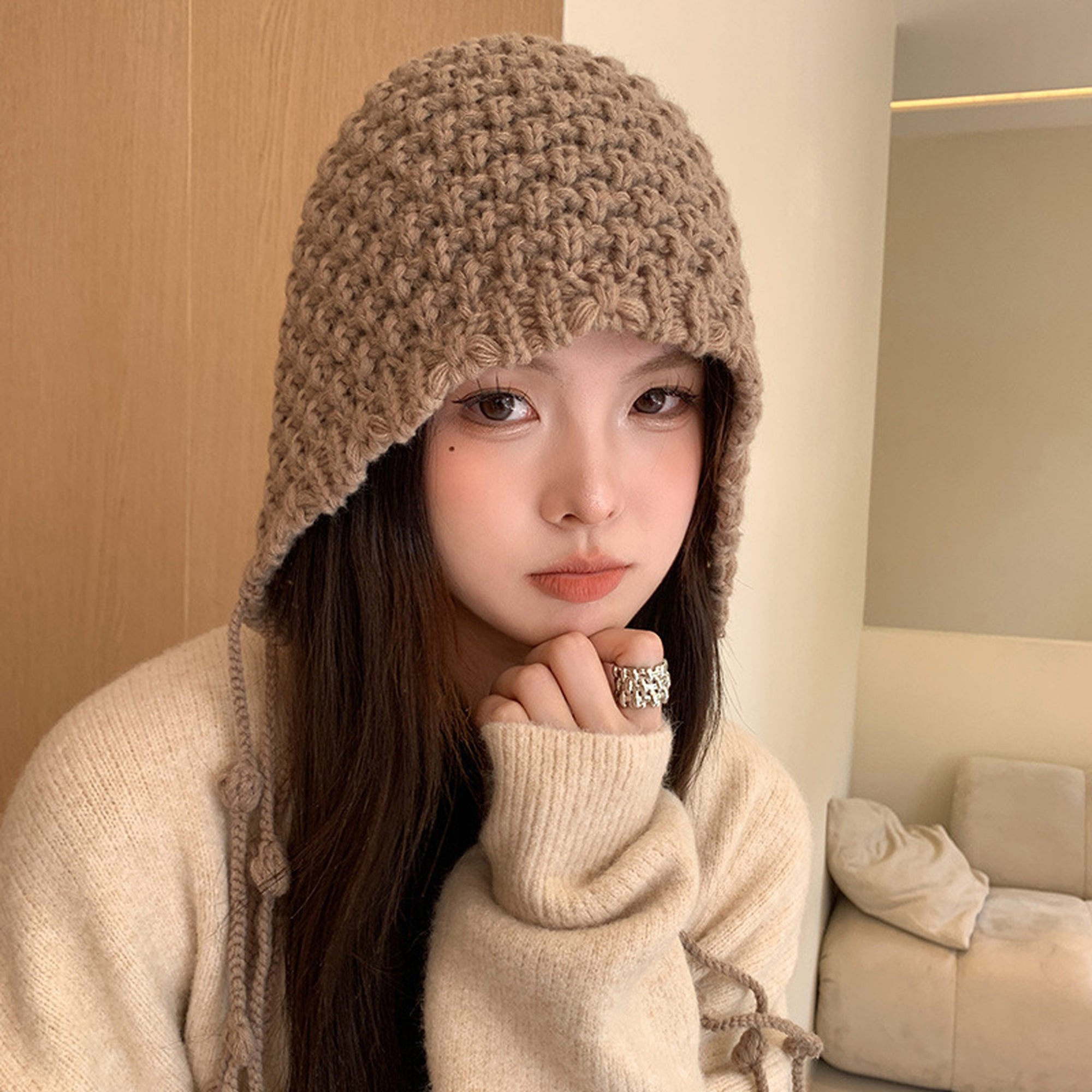 Anna-Kaci Women's Crochet Beanie with Tassel Details