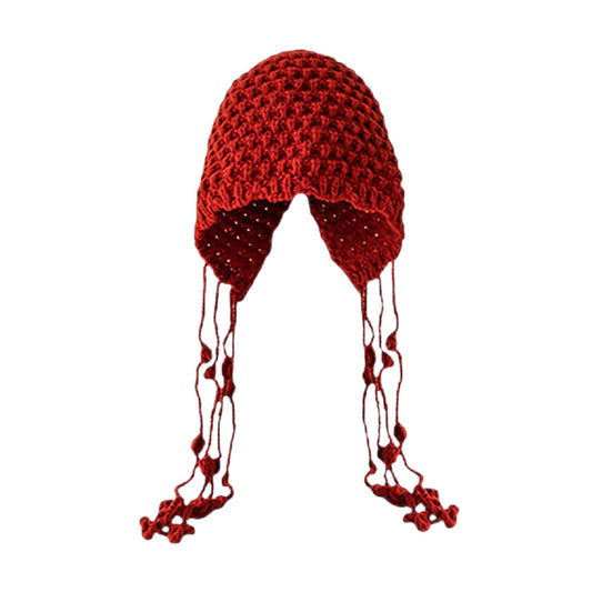 Anna-Kaci Women's Crochet Beanie with Tassel Details