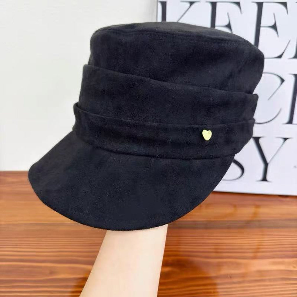 Anna-Kaci Women's Fleece Military - Style Cap with Heart Accent
