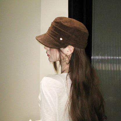 Anna-Kaci Women's Fleece Military - Style Cap with Heart Accent