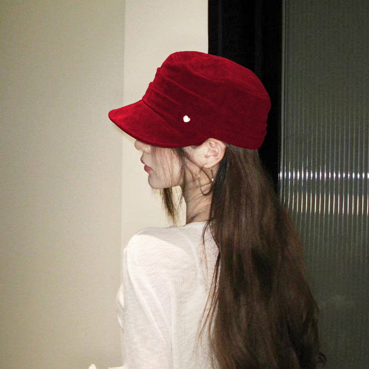 Anna-Kaci Women's Fleece Military - Style Cap with Heart Accent