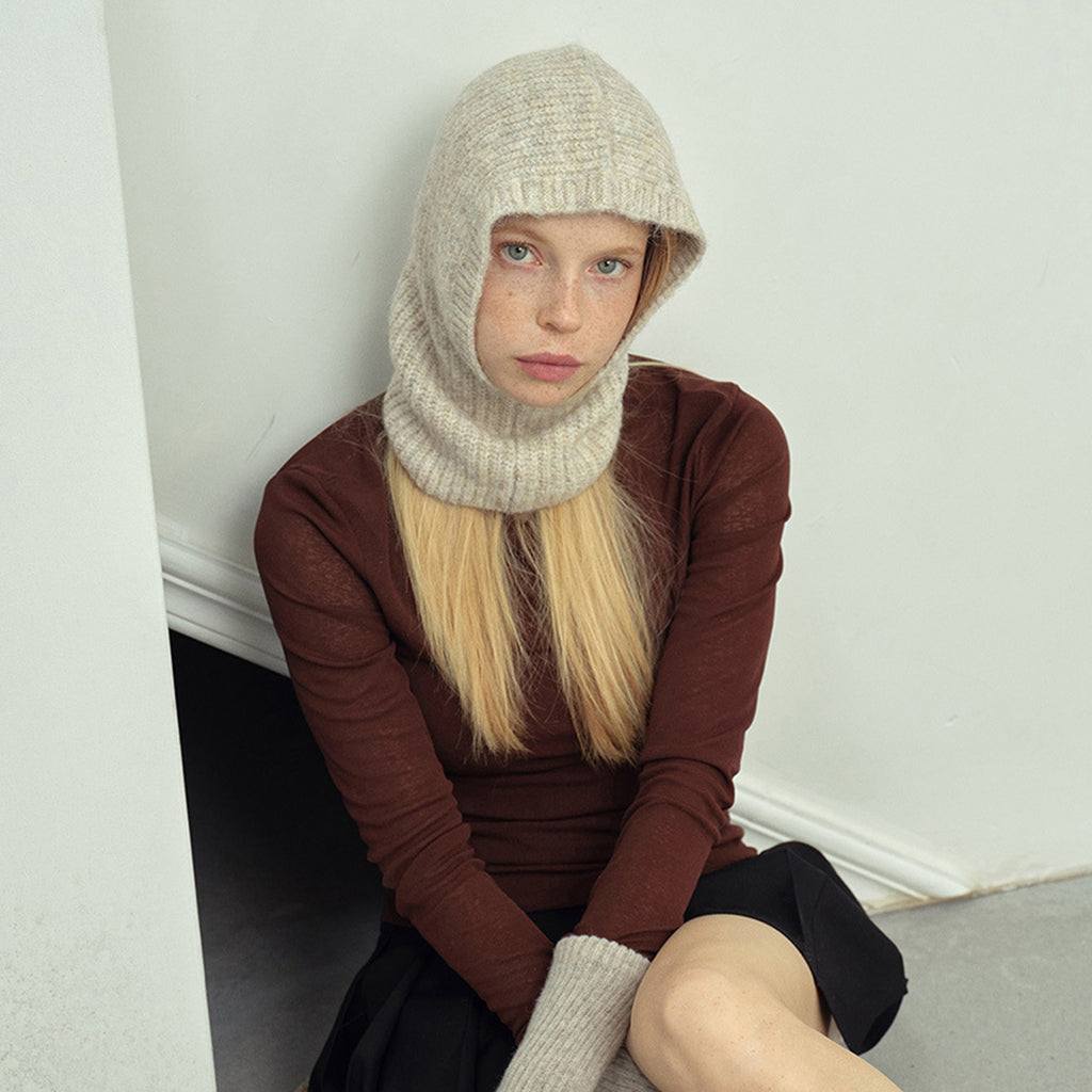 Anna-Kaci Women's Ribbed Knit Balaclava Hood with Soft Cozy Texture