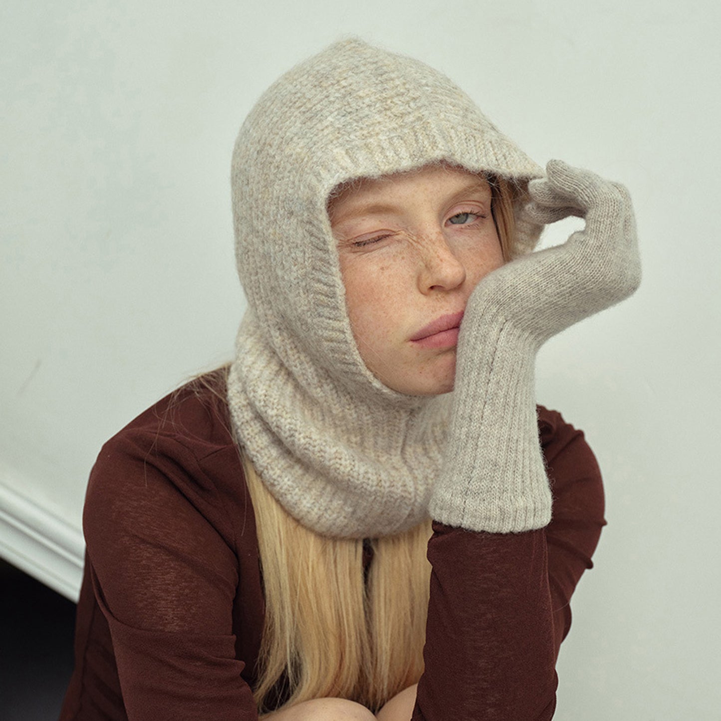 Anna-Kaci Women's Ribbed Knit Balaclava Hood with Soft Cozy Texture