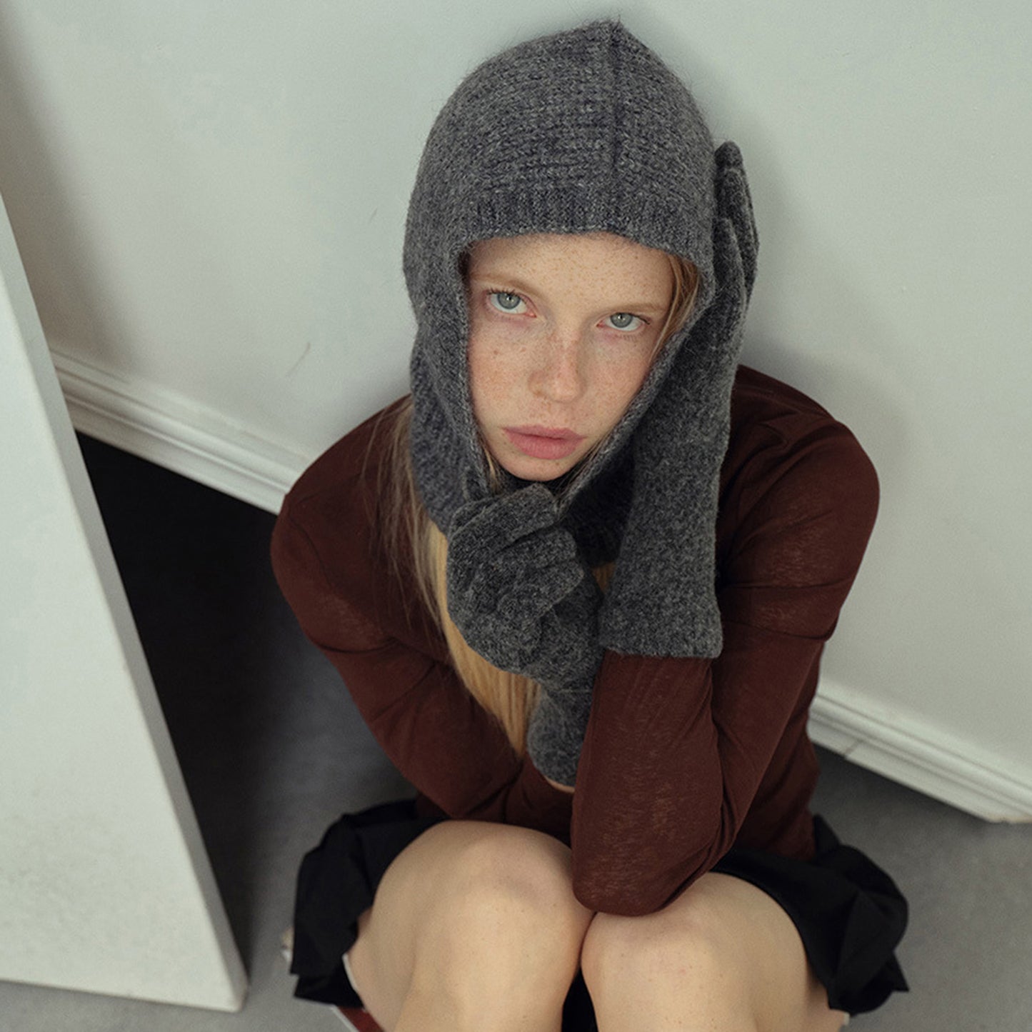 Anna-Kaci Women's Ribbed Knit Balaclava Hood with Soft Cozy Texture