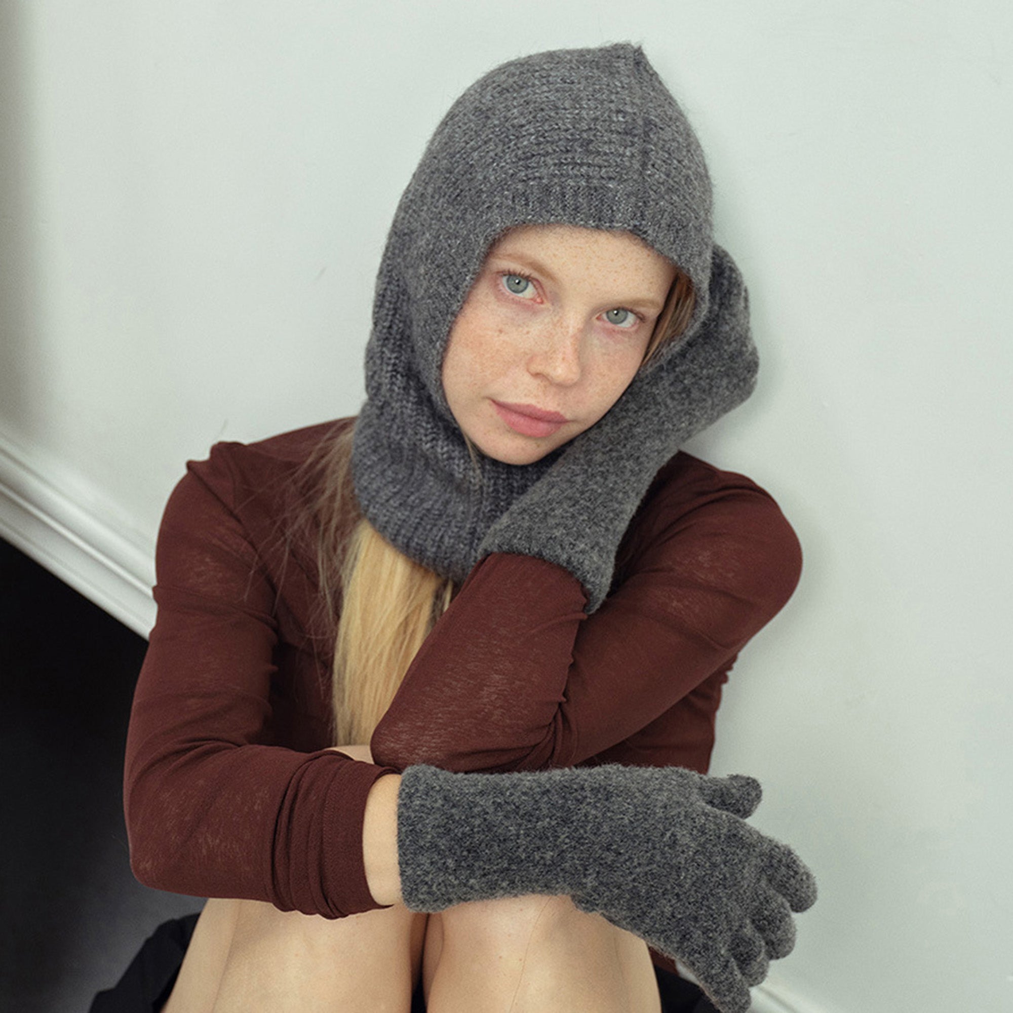 Anna-Kaci Women's Ribbed Knit Balaclava Hood with Soft Cozy Texture