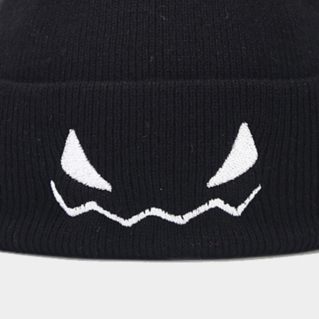 Anna-Kaci Women's Knit Beanie Hat with Pumpkin Face Embroidery Halloween Themed Design