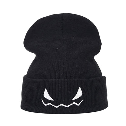 Anna-Kaci Women's Knit Beanie Hat with Pumpkin Face Embroidery Halloween Themed Design