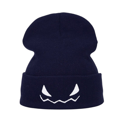 Anna-Kaci Women's Knit Beanie Hat with Pumpkin Face Embroidery Halloween Themed Design