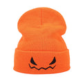 Anna-Kaci Women's Knit Beanie Hat with Pumpkin Face Embroidery Halloween Themed Design