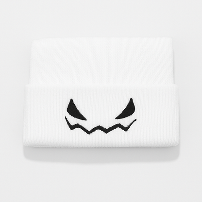 Anna-Kaci Women's Knit Beanie Hat with Pumpkin Face Embroidery Halloween Themed Design