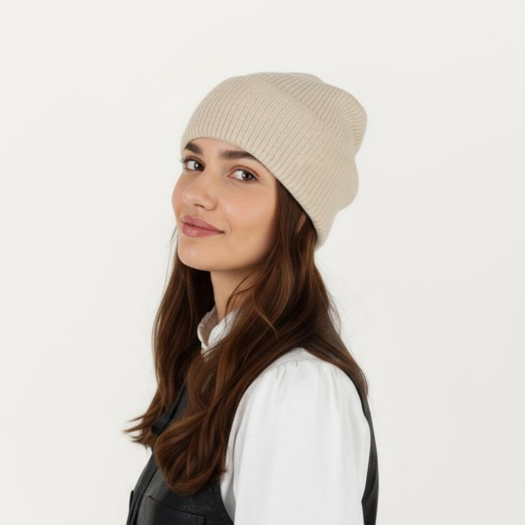 Anna-Kaci Women's Rib Knit Beanie Hat with Folded Cuff and Stretchy Fit