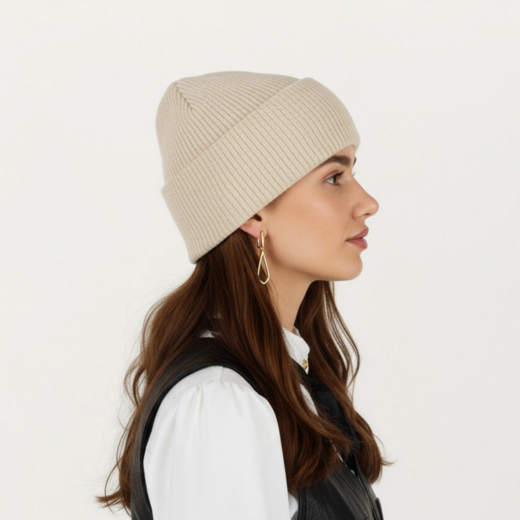 Anna-Kaci Women's Rib Knit Beanie Hat with Folded Cuff and Stretchy Fit