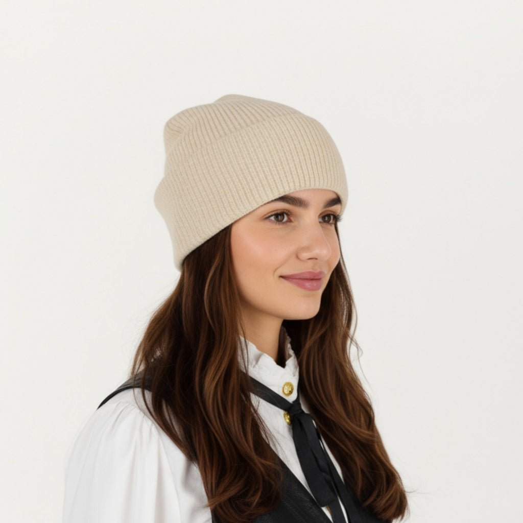Anna-Kaci Women's Rib Knit Beanie Hat with Folded Cuff and Stretchy Fit