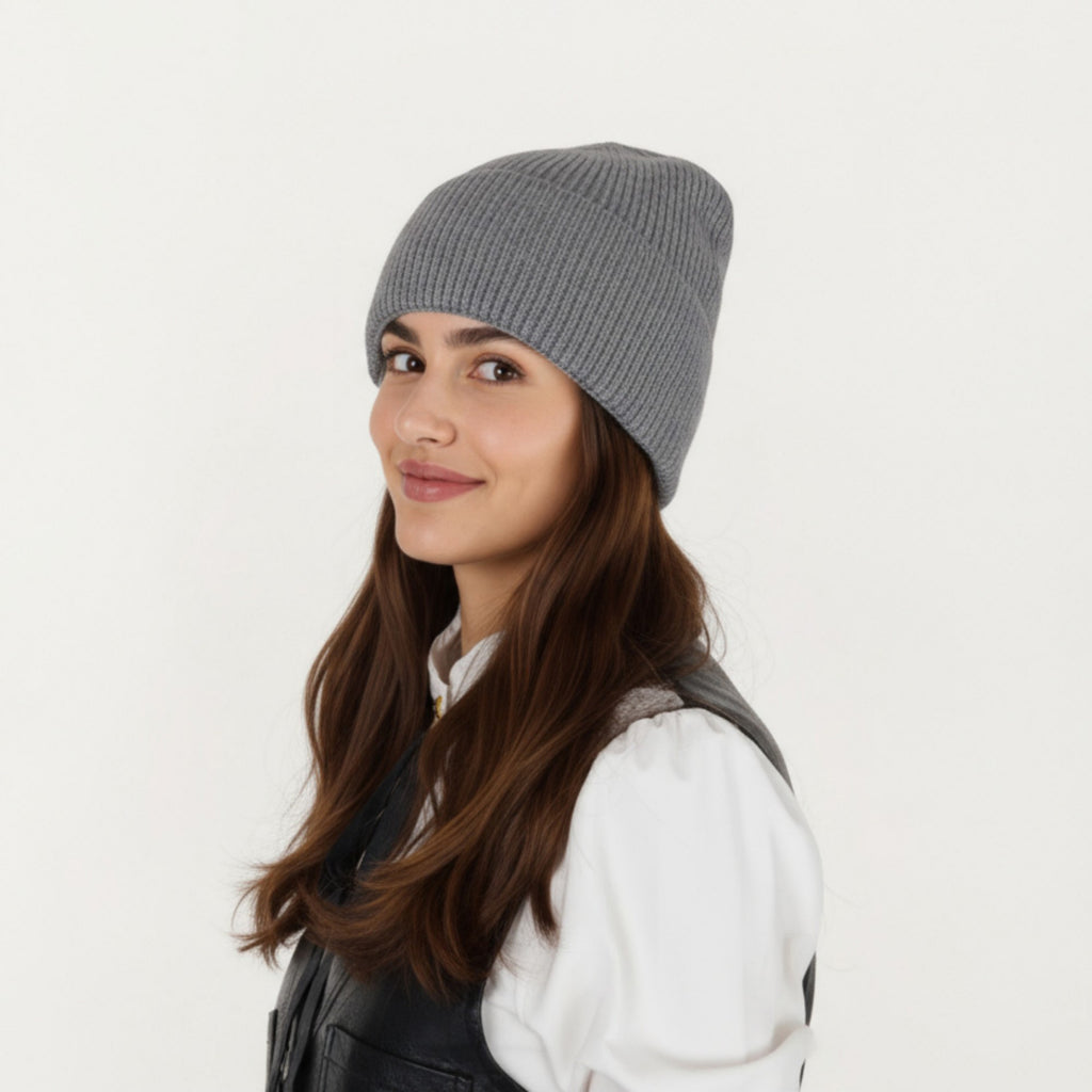Anna-Kaci Women's Rib Knit Beanie Hat with Folded Cuff and Stretchy Fit