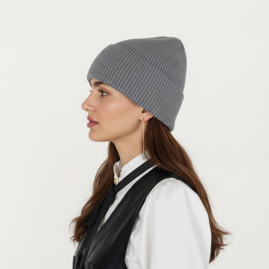 Anna-Kaci Women's Rib Knit Beanie Hat with Folded Cuff and Stretchy Fit