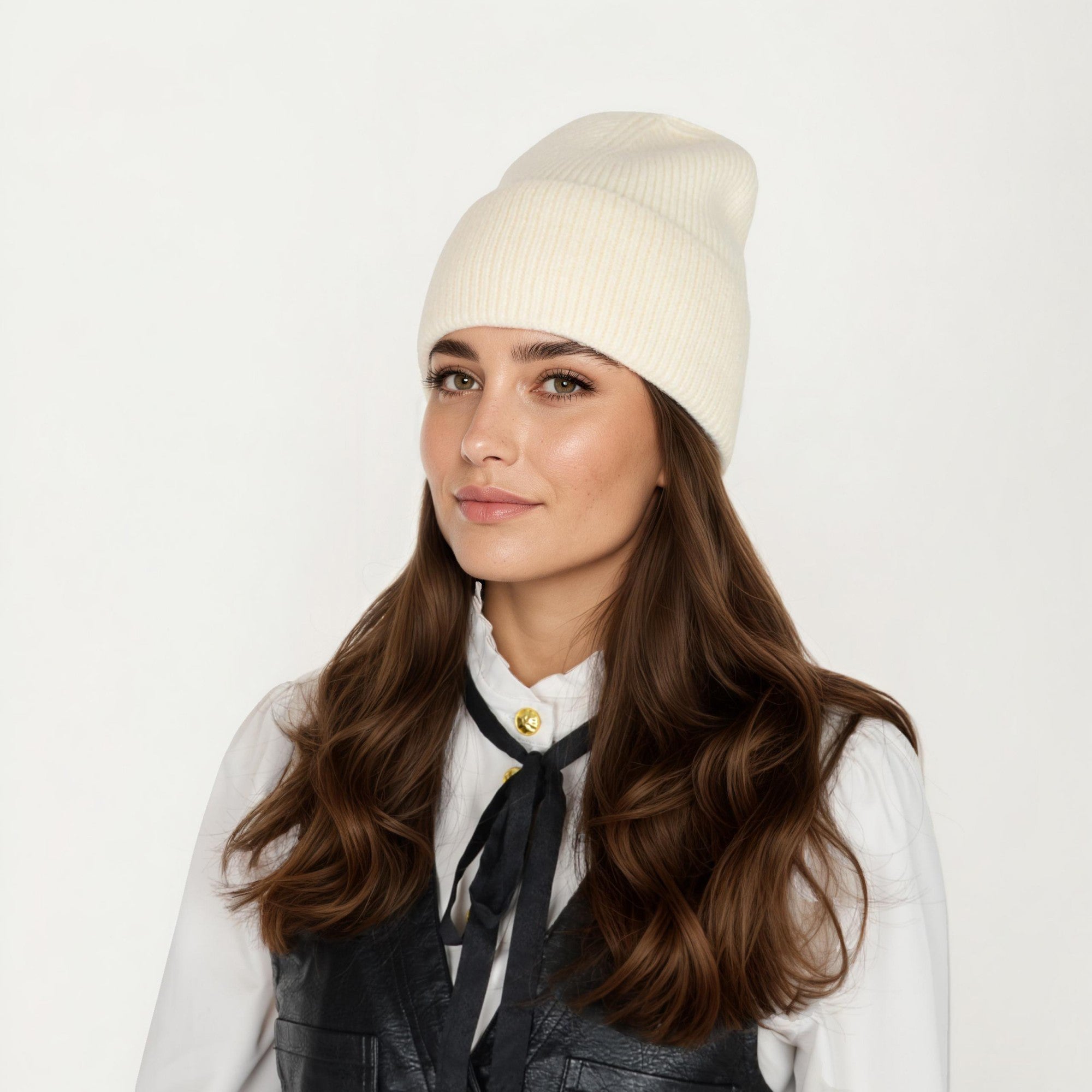 Anna-Kaci Women's Rib Knit Beanie Hat with Folded Cuff and Stretchy Fit
