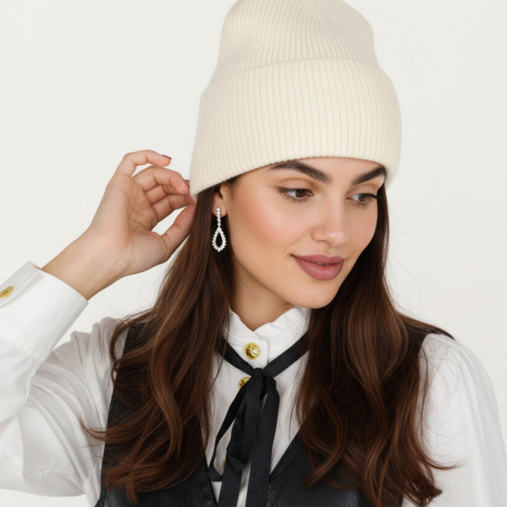 Anna-Kaci Women's Rib Knit Beanie Hat with Folded Cuff and Stretchy Fit