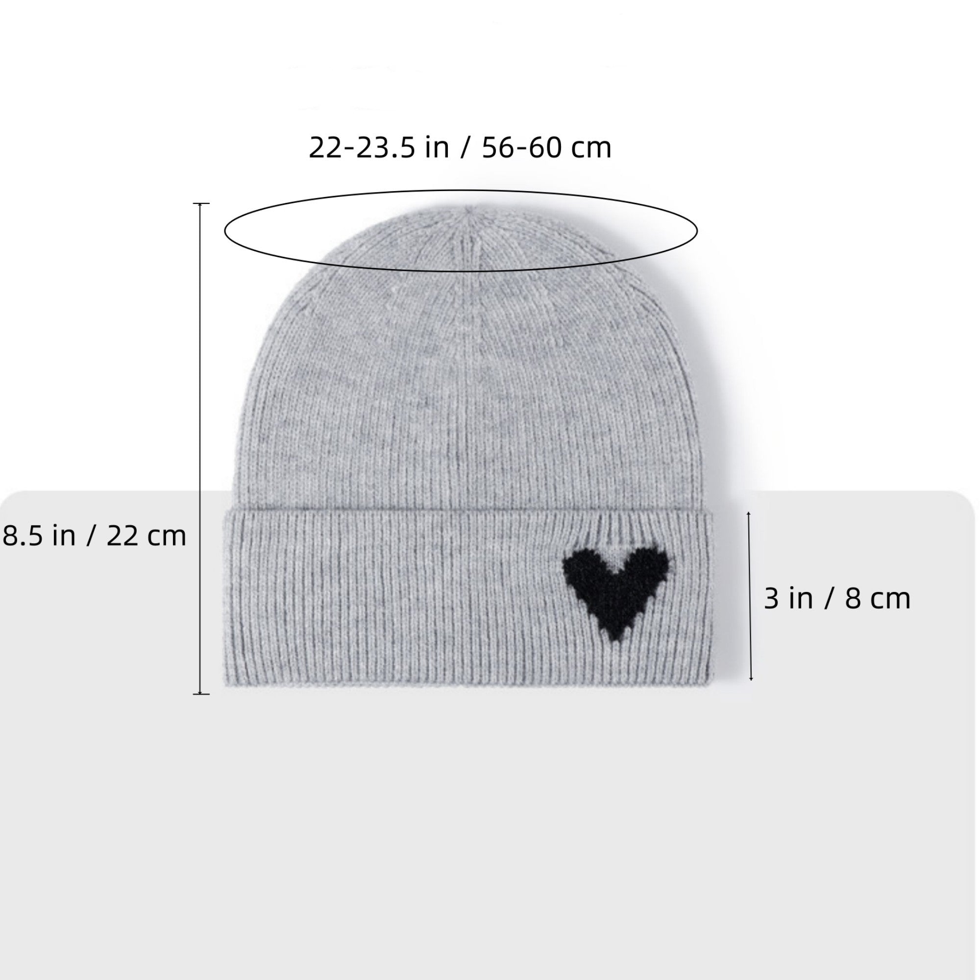 Anna-Kaci Women's Knit Beanie Hat with Embroidered Heart Detail and Folded Cuff