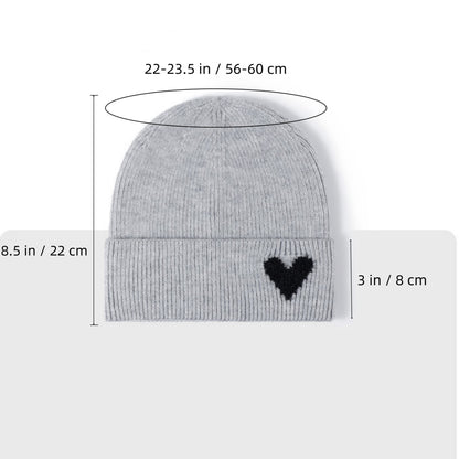 Anna-Kaci Women's Knit Beanie Hat with Embroidered Heart Detail and Folded Cuff