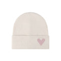Anna-Kaci Women's Knit Beanie Hat with Embroidered Heart Detail and Folded Cuff