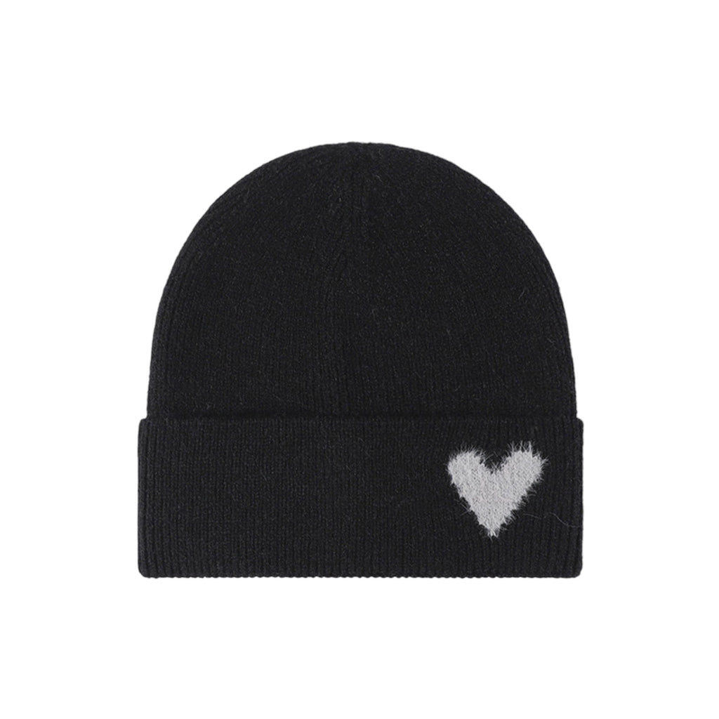 Anna-Kaci Women's Knit Beanie Hat with Embroidered Heart Detail and Folded Cuff