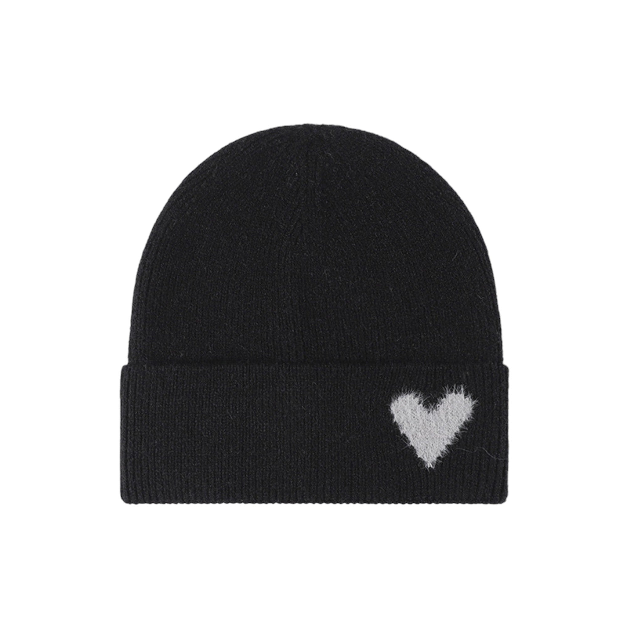 Anna-Kaci Women's Knit Beanie Hat with Embroidered Heart Detail and Folded Cuff