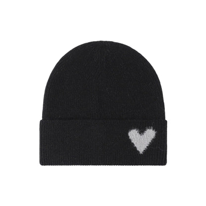 Anna-Kaci Women's Knit Beanie Hat with Embroidered Heart Detail and Folded Cuff