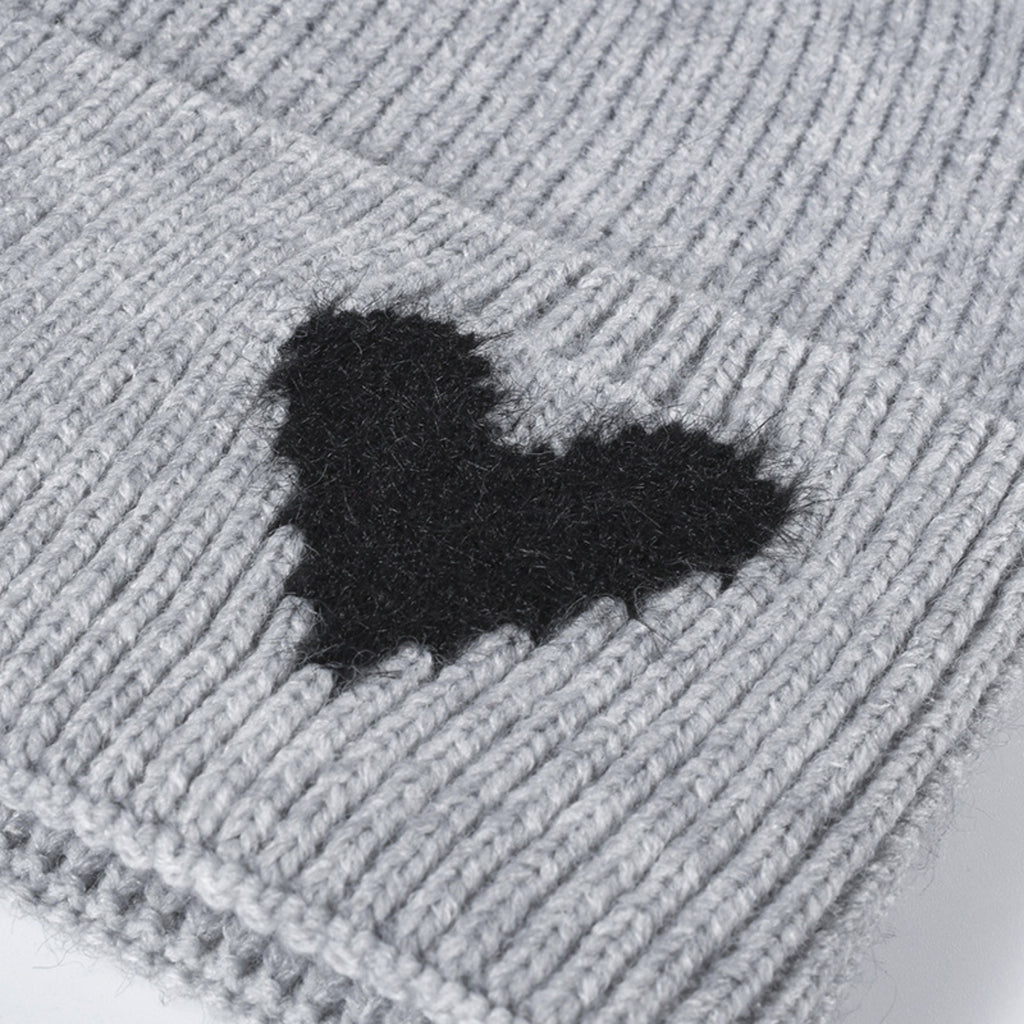Anna-Kaci Women's Knit Beanie Hat with Embroidered Heart Detail and Folded Cuff