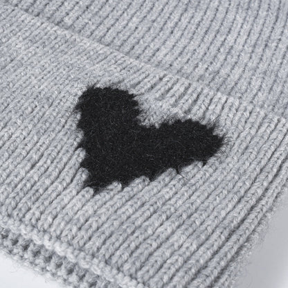 Anna-Kaci Women's Knit Beanie Hat with Embroidered Heart Detail and Folded Cuff