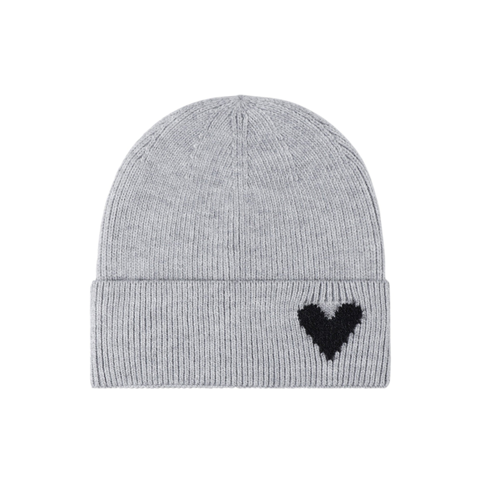 Anna-Kaci Women's Knit Beanie Hat with Embroidered Heart Detail and Folded Cuff