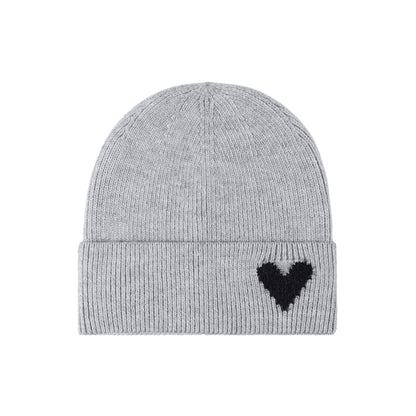 Anna-Kaci Women's Knit Beanie Hat with Embroidered Heart Detail and Folded Cuff