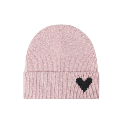 Anna-Kaci Women's Knit Beanie Hat with Embroidered Heart Detail and Folded Cuff