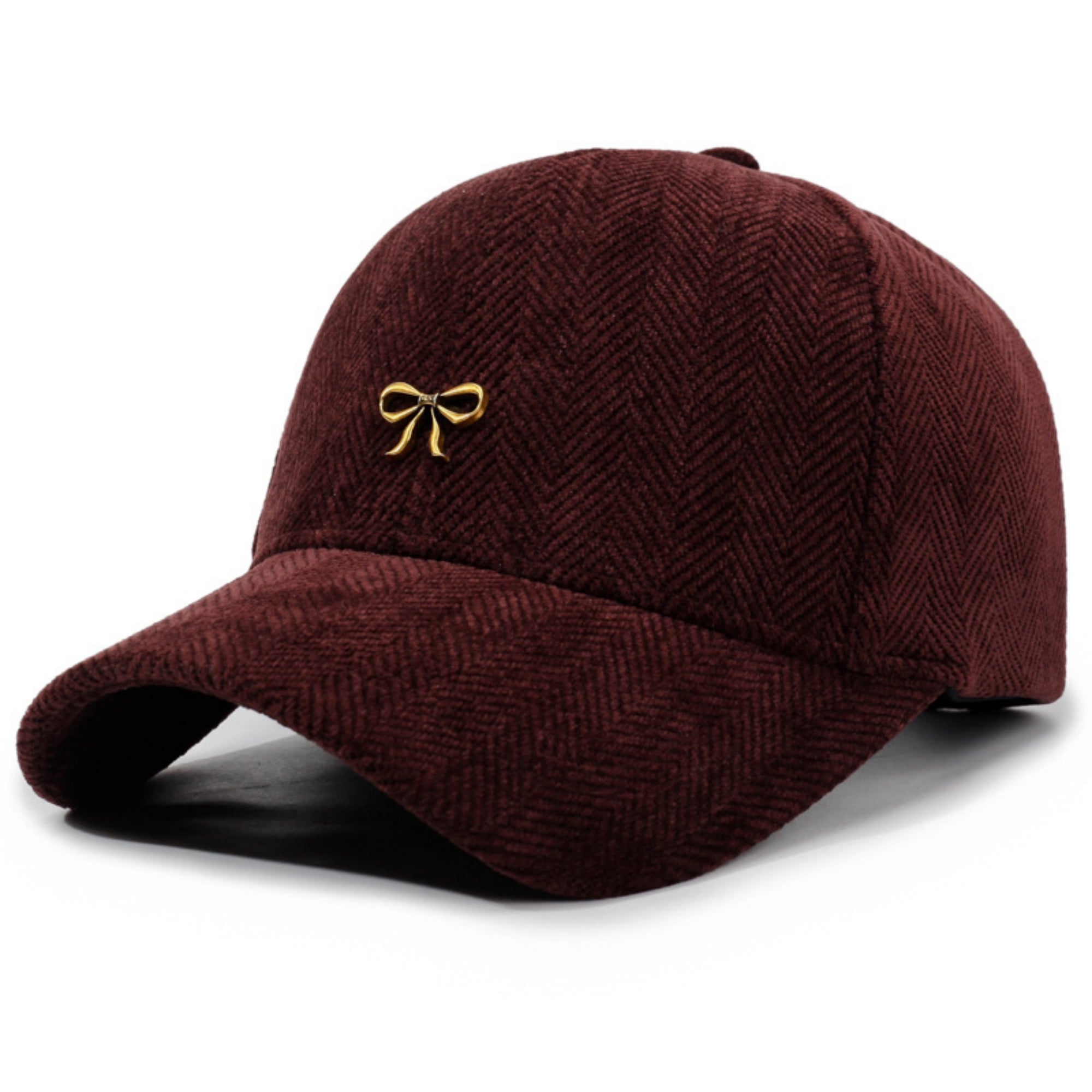 Anna-Kaci Women's Herringbone Baseball Cap with Bow Accent and Curved Brim