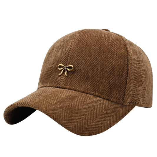 Anna-Kaci Women's Herringbone Baseball Cap with Bow Accent and Curved Brim