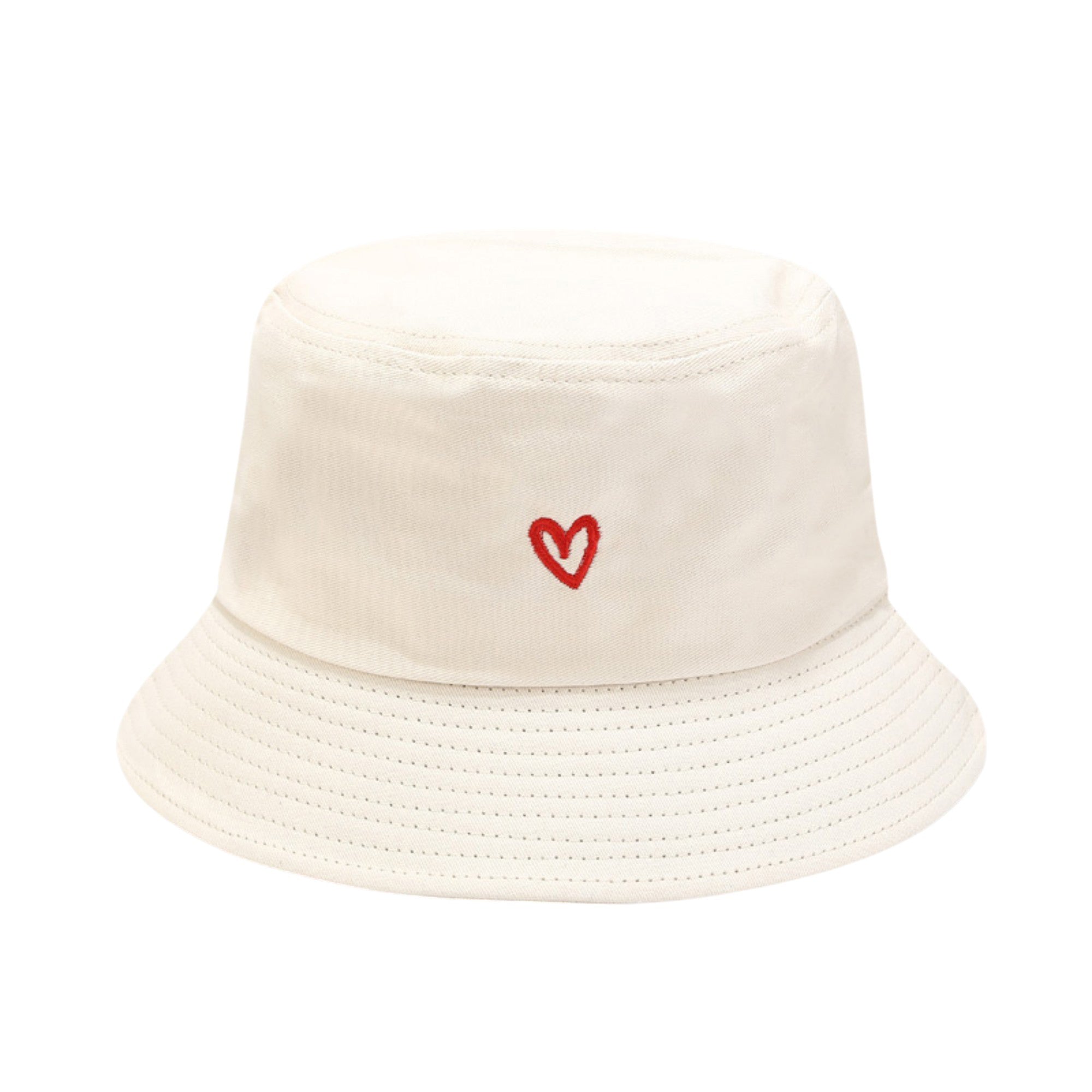 Anna-Kaci Women's Cotton Bucket Hat with Red Heart Embroidery and Wide Brim