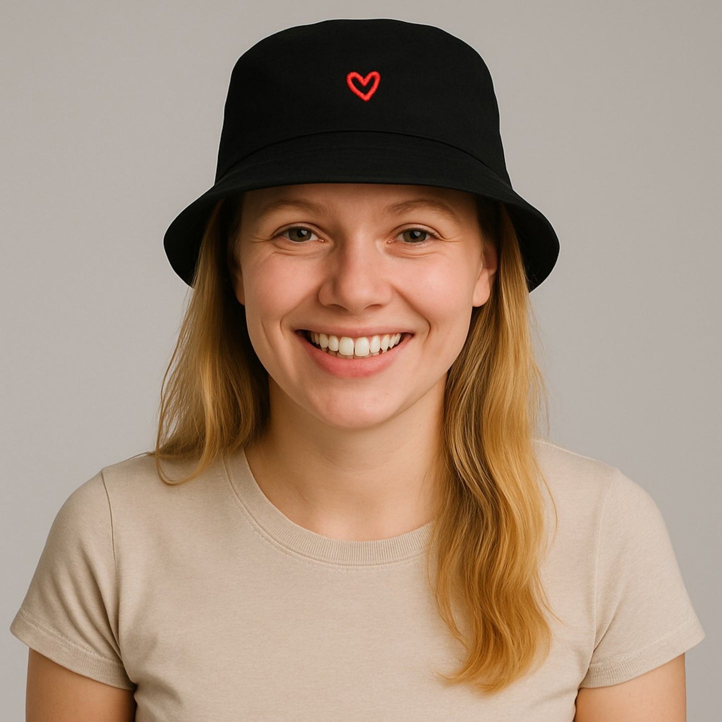 Anna-Kaci Women's Cotton Bucket Hat with Red Heart Embroidery and Wide Brim