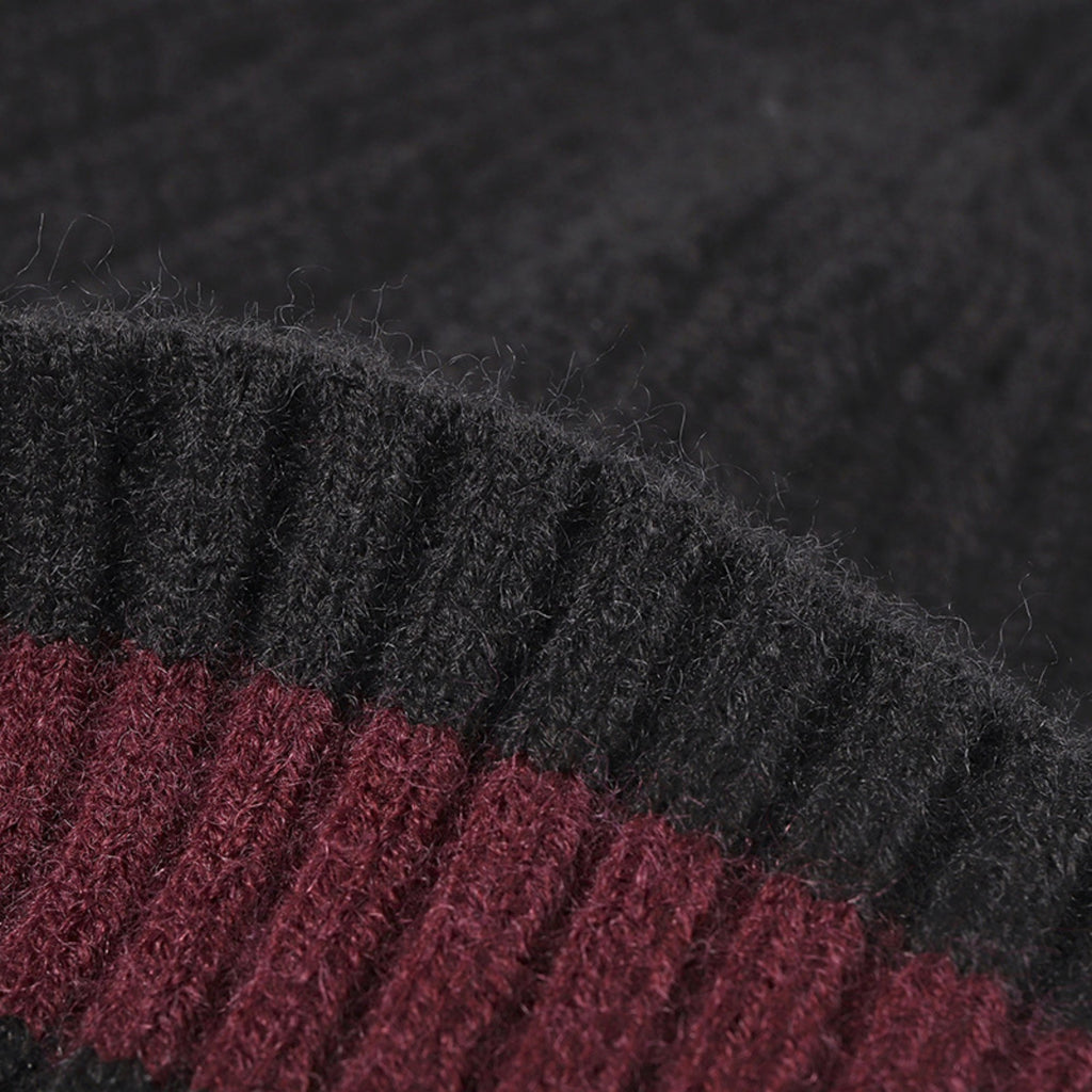 Anna-Kaci Unisex Rib Knit Beanie with Folded Cuff and Contrast Stripe Detail