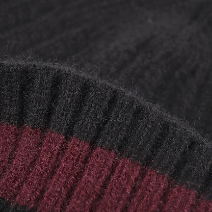 Anna-Kaci Unisex Rib Knit Beanie with Folded Cuff and Contrast Stripe Detail