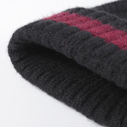 Anna-Kaci Unisex Rib Knit Beanie with Folded Cuff and Contrast Stripe Detail