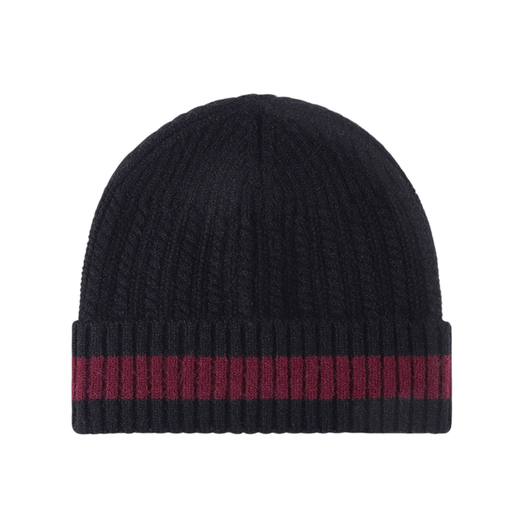 Anna-Kaci Unisex Rib Knit Beanie with Folded Cuff and Contrast Stripe Detail