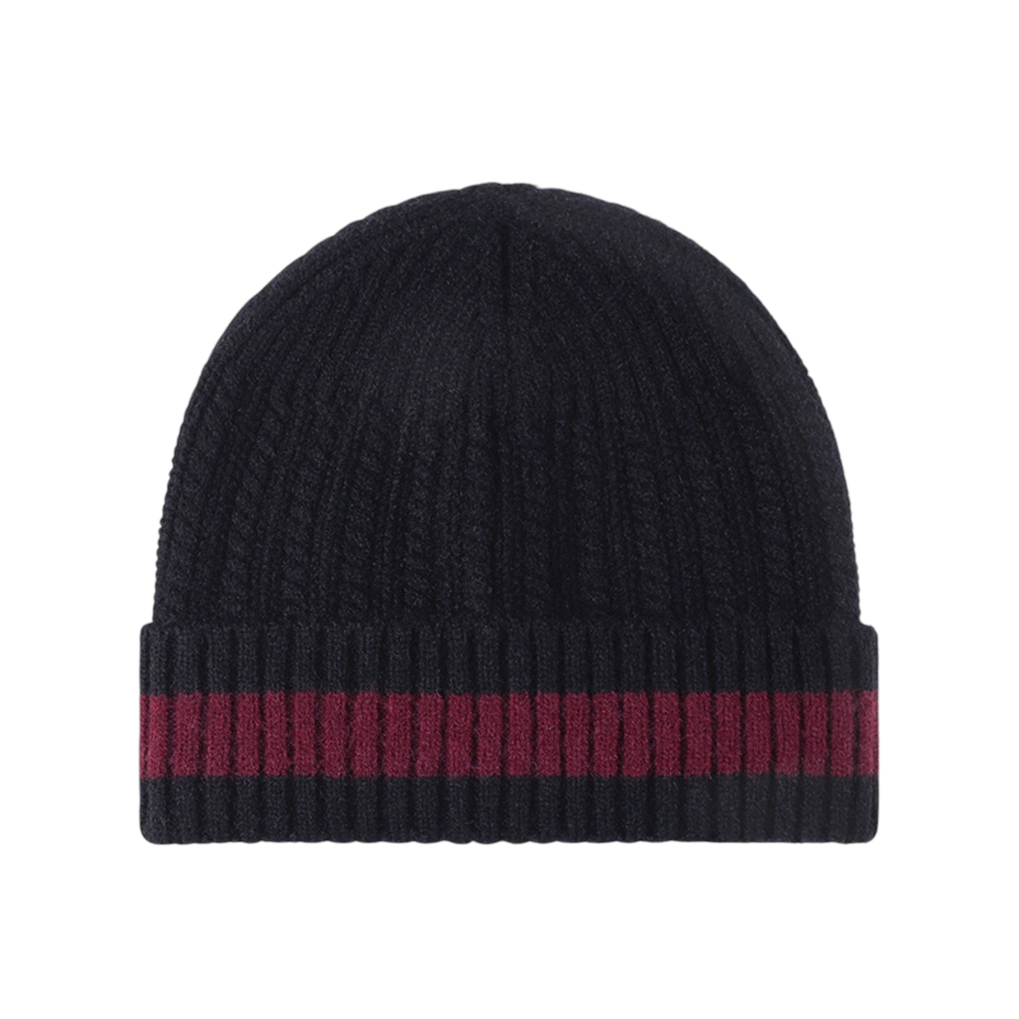Anna-Kaci Unisex Rib Knit Beanie with Folded Cuff and Contrast Stripe Detail