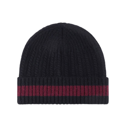 Anna-Kaci Unisex Rib Knit Beanie with Folded Cuff and Contrast Stripe Detail