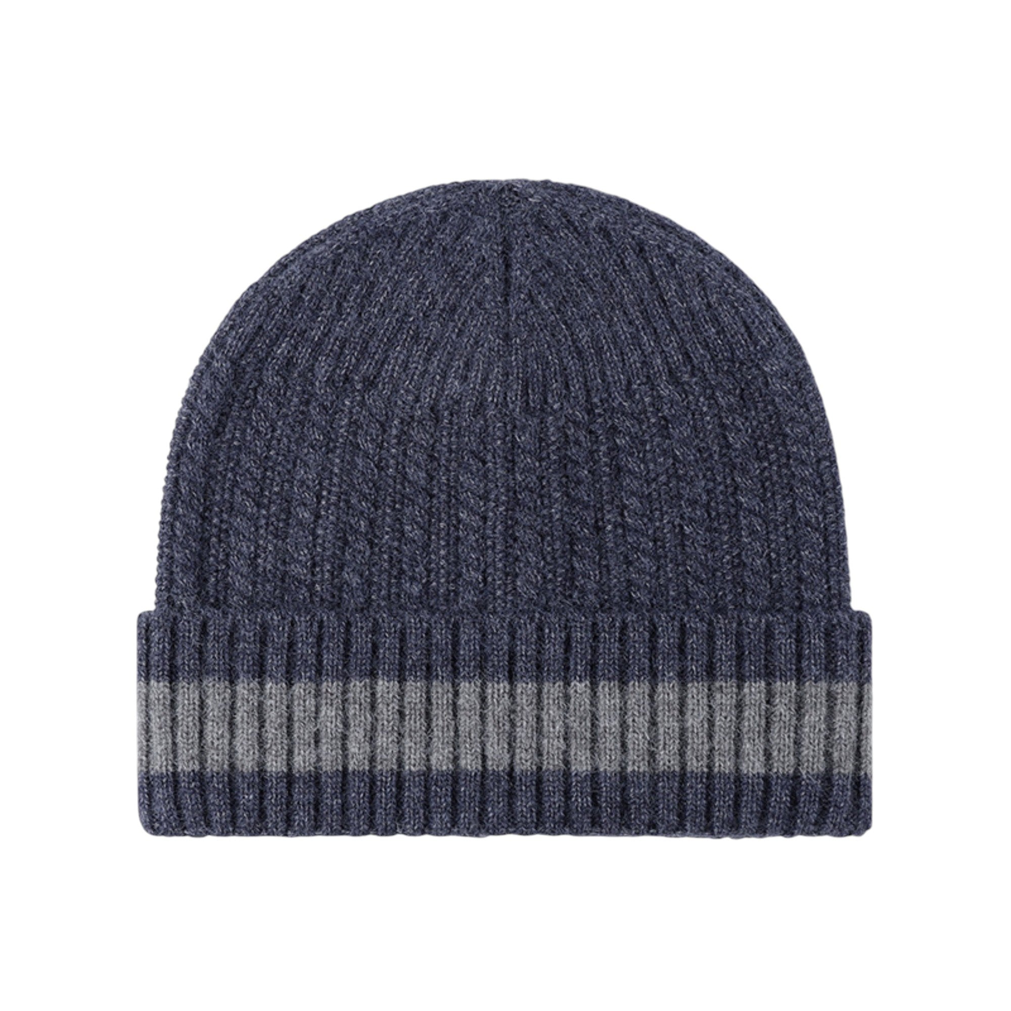 Anna-Kaci Unisex Rib Knit Beanie with Folded Cuff and Contrast Stripe Detail